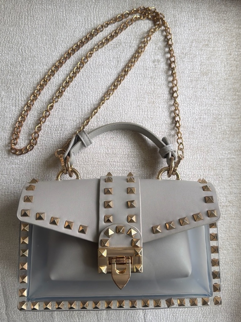 Studded Clear Panel Crossbody Bag with insert